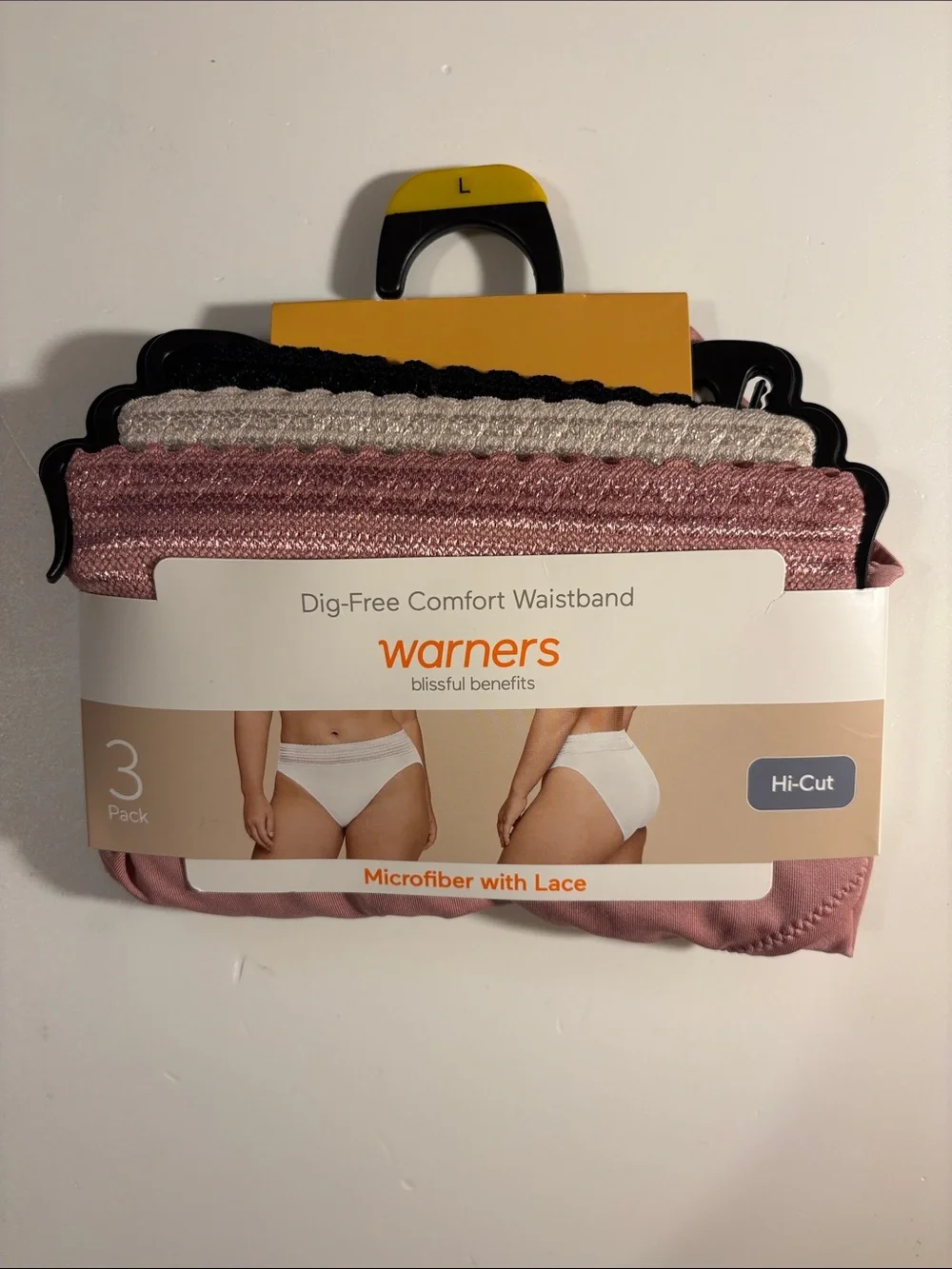 Warner's Hi-Cut Microfiber Lace Briefs - Black, Cream, Dusty Pink